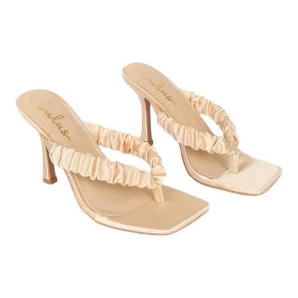 LULU'S CABRERA Champaign‎ Satin Square Toe High Heel Sandals - Picture 2 of 6